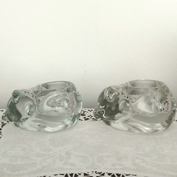 Lot of Two Glass Sleeping Cat Votive Candle Holders Avon and Unknown - Picture 1 of 9